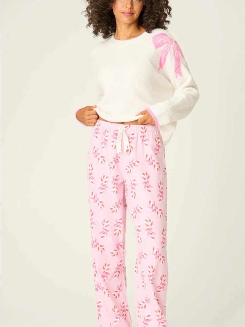 Womens Pink Candy Cane Print Pajama Pants